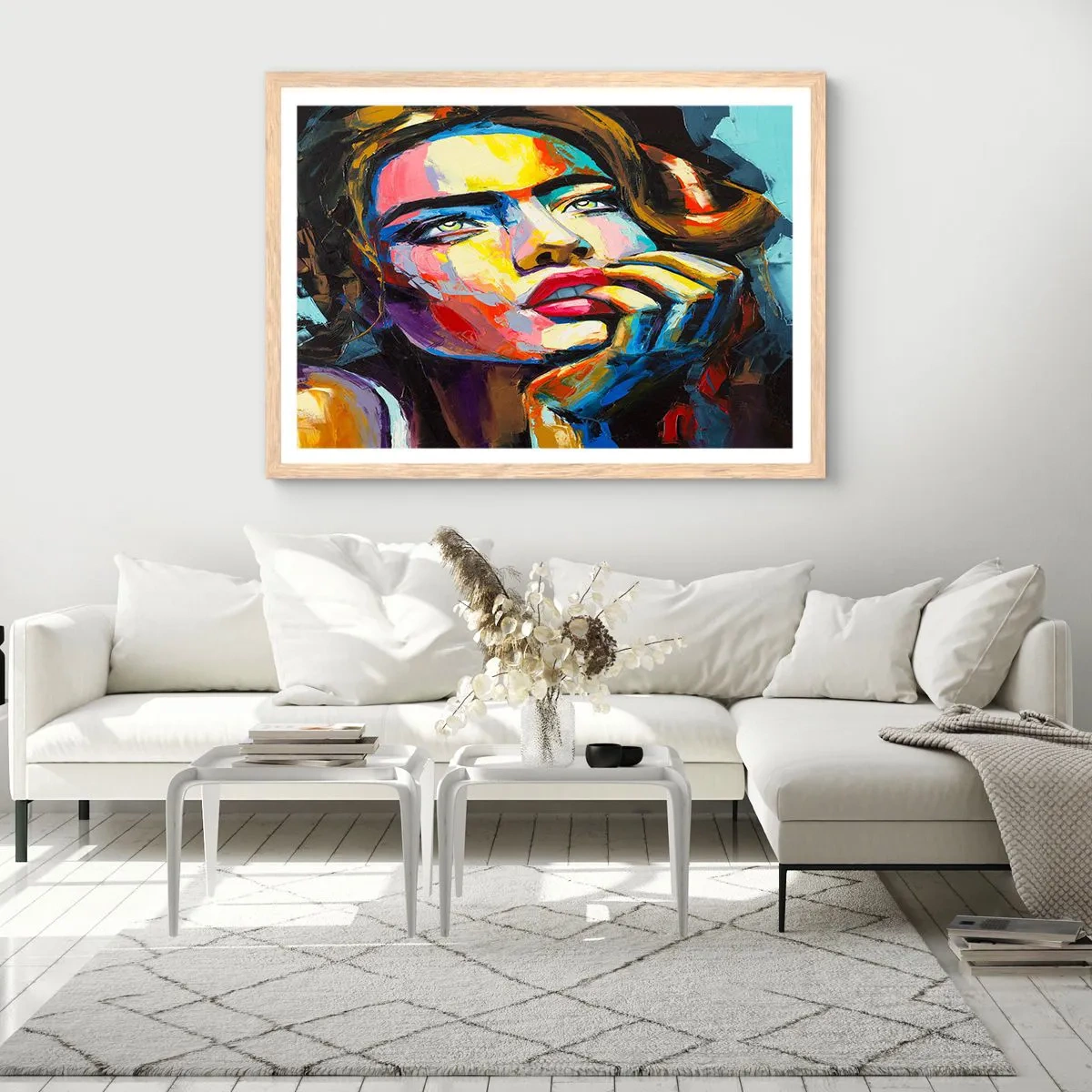 Poster in einem Rahmen aus heller Eiche - Träume fliegen am Himmel wie Vögel - 100x70 cm