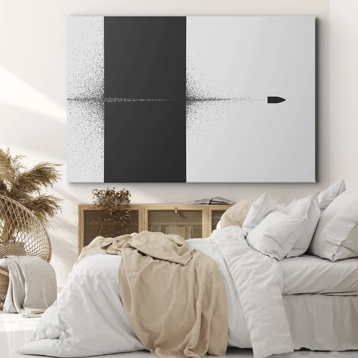 Bild auf Leinwand - Leinwandbild - Ein symbolisches Projektil im minimalistischen, abstrakten Stil. - 100x70cm - Direkt zum Ziel - Moderne Wanddekoration für Wohnzimmer und Schlafzimmer ARTTOR