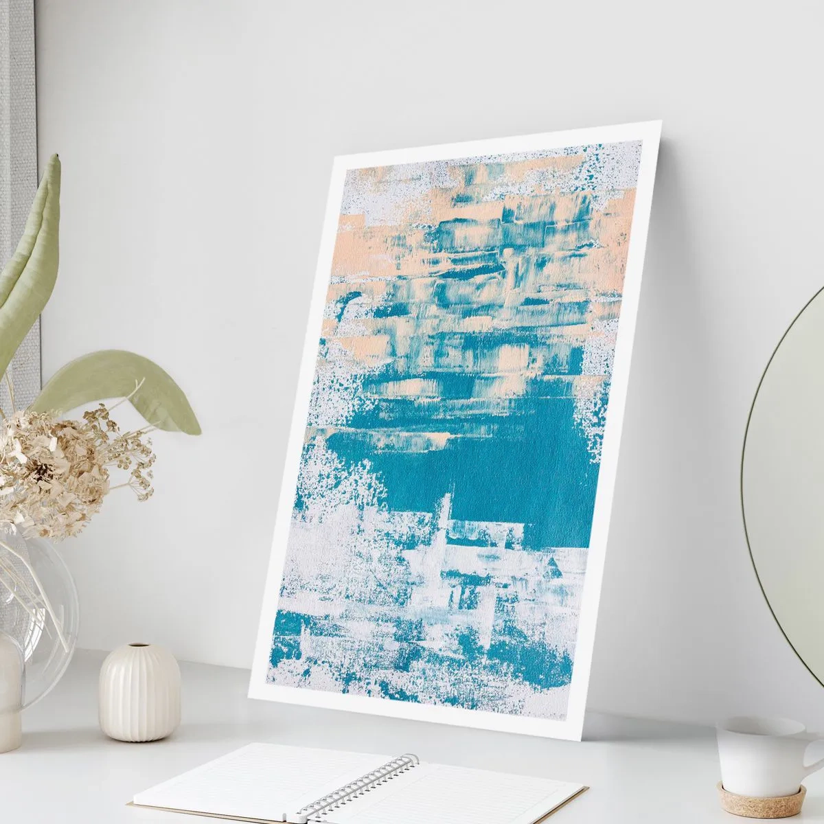 Poster - Abstrakte Textur in Blau- und Beigetönen - 50x70cm - Durch einen Eiszapfen - Moderne Wanddekoration für Wohnzimmer und Schlafzimmer ARTTOR