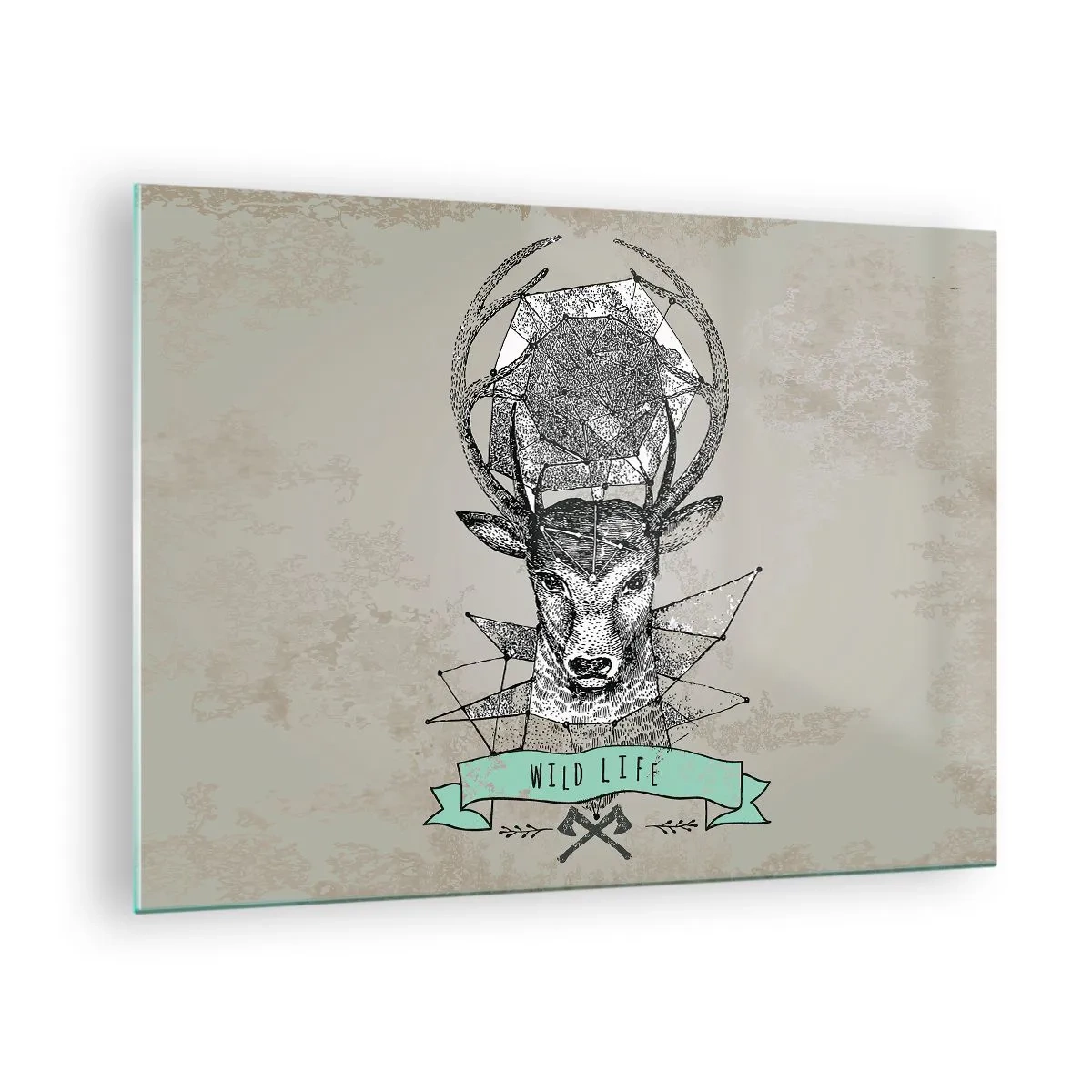 Glasbild - Bild auf glas - Geometrische Zeichnung eines Hirsches mit der Aufschrift Wild Life - 70x50cm - St. sehen Hubertus - Moderne Wanddekoration für Wohnzimmer und Schlafzimmer ARTTOR