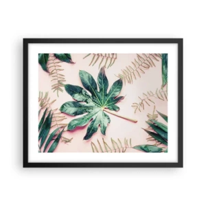 Poster in einem schwarzem Rahmen - Eine Studie von Grün auf einem rosa Hintergrund - 50x40 cm