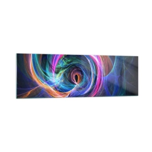 Glasbild - Bild auf glas - Ein abstrakter Farbwirbel in Lila-, Rosa- und Blautönen. - 160x50cm - Wohin wirst du mich bringen? - Moderne Wanddekoration für Wohnzimmer und Schlafzimmer ARTTOR