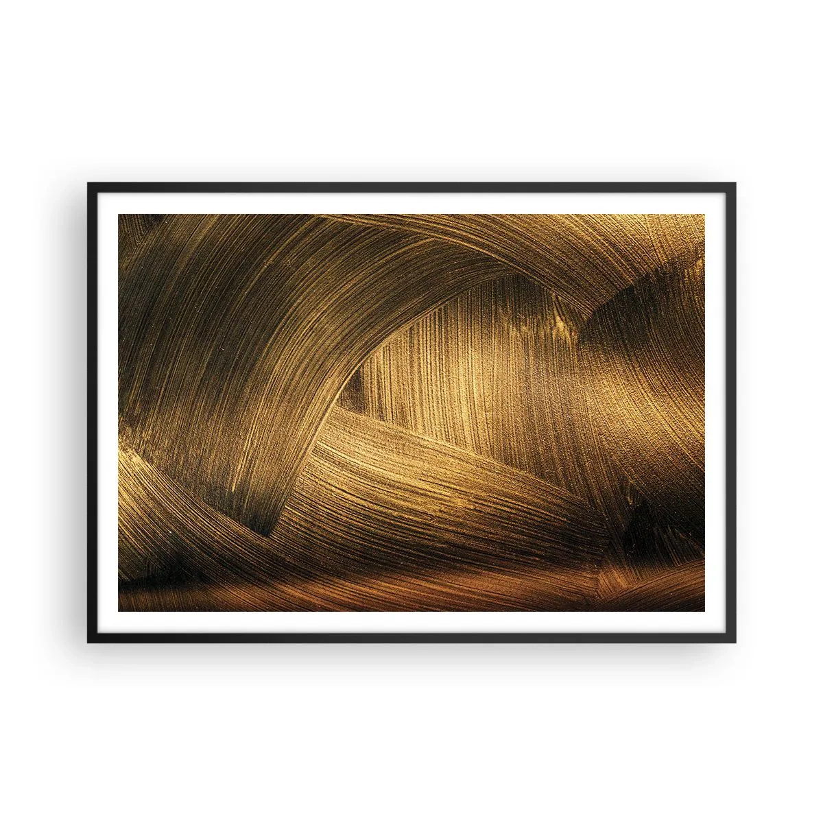 Poster in einem schwarzem Rahmen - Goldene abstrakte Pinselstriche - 100x70cm - In einem goldenen Labyrinth - Moderne Wanddekoration für Wohnzimmer und Schlafzimmer ARTTOR