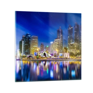 Glasbild - Bild auf glas - Metropolis bei Regenbogennacht - 60x60 cm