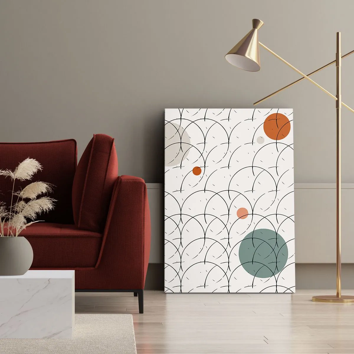 Bild auf Leinwand - Leinwandbild - Geometrisches Muster mit bunten Kreisen auf hellem Hintergrund - 50x70cm - Im Pop-Art-Geist - Moderne Wanddekoration für Wohnzimmer und Schlafzimmer ARTTOR