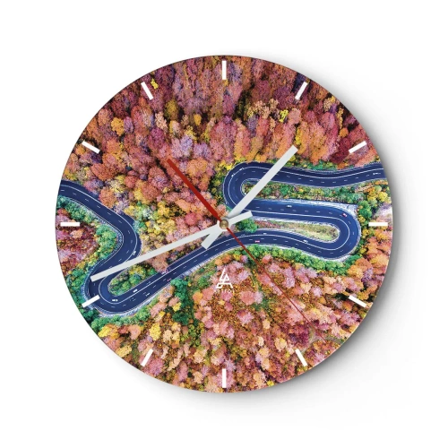 Wanduhr - Glasuhr - Kurvenreicher Weg durch den Wald - 40x40 cm