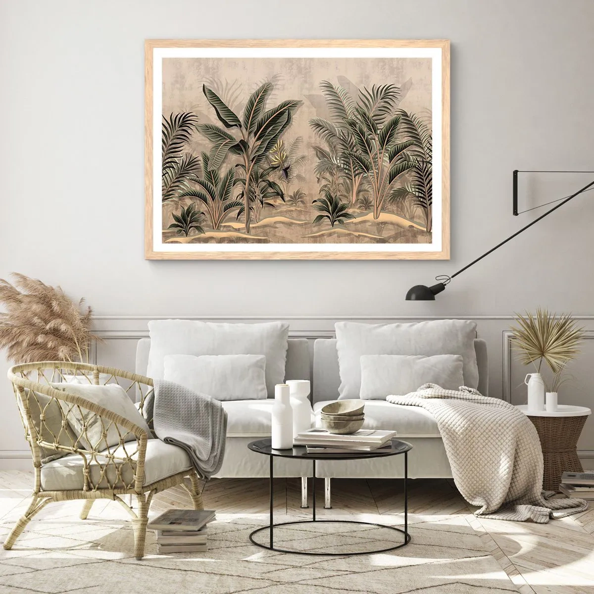 Poster in einem Rahmen aus heller Eiche - Eine Gravur im Kolonialstil - 100x70 cm