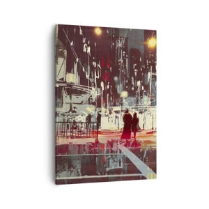 Bild auf Leinwand - Leinwandbild - Stadt bei Nacht mit Neonlichtern und Silhouetten von Menschen auf der Straße - 50x70cm - Eine große Stadtüberquerung - Moderne Wanddekoration für Wohnzimmer und Schlafzimmer ARTTOR