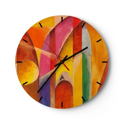 Wanduhr - Glasuhr - Bunte Abstraktion mit geometrischen Formen - 30x30cm - Kathedrale der Sonne - Moderne Wanddekoration für Wohnzimmer, Küche und Schlafzimmer ARTTOR