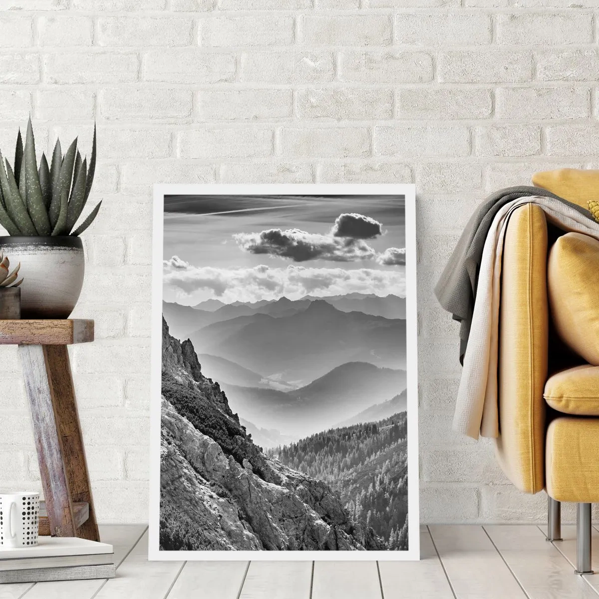 Poster - Berglandschaft mit Wolken am Horizont - 50x70cm - Bis zum Horizont - Moderne Wanddekoration für Wohnzimmer und Schlafzimmer ARTTOR