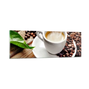 Glasbild - Bild auf glas - Kaffee auf der Bank - 90x30 cm