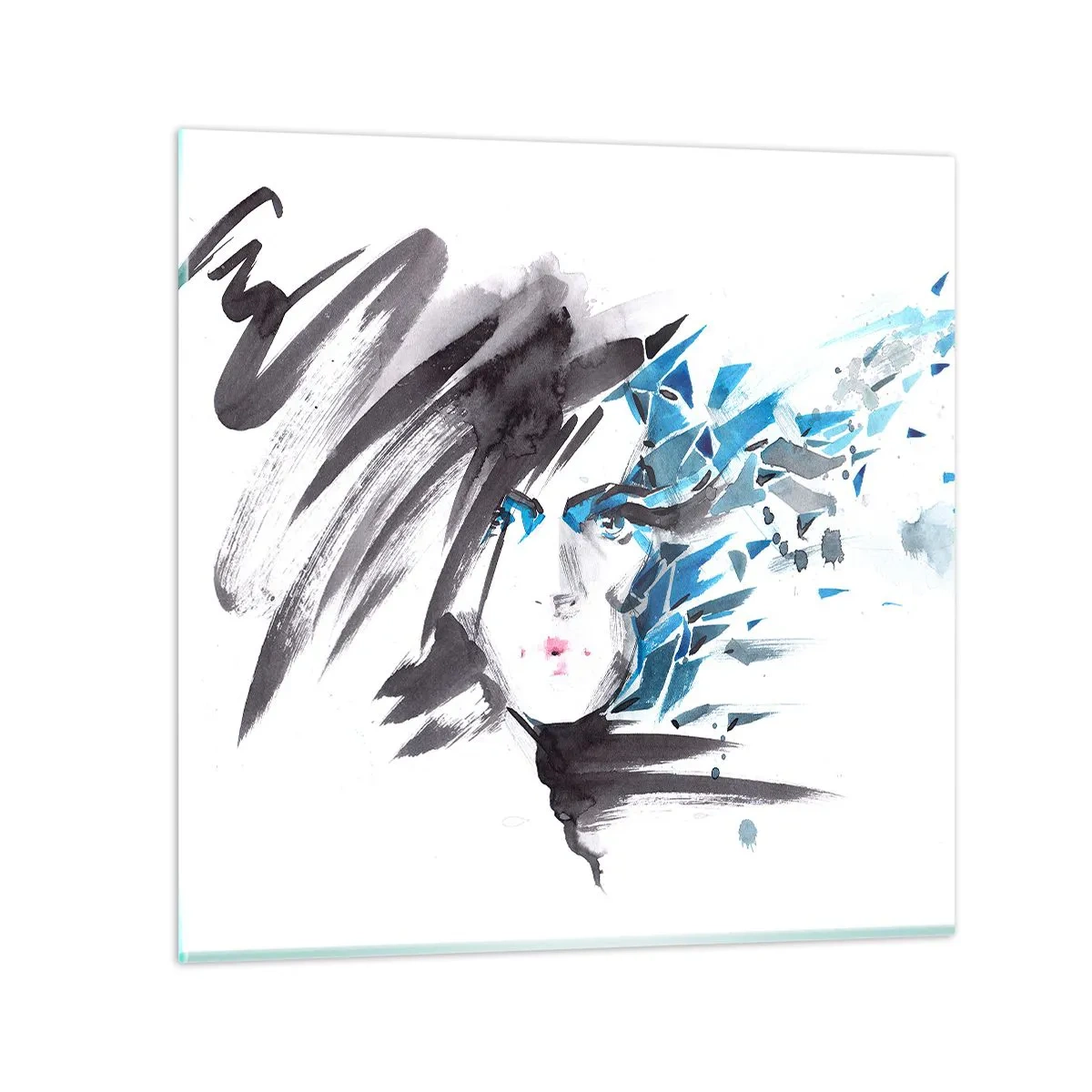 Glasbild - Bild auf glas - Sinnliches Portrait in Grau und Blau - 40x40 cm