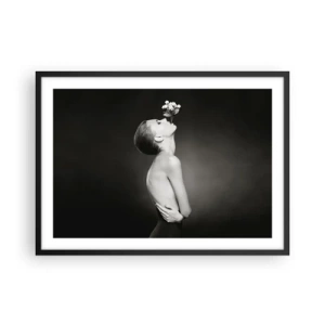 Poster in einem schwarzem Rahmen - Schwarz-weiße Silhouette einer Frau mit einer Blume - 70x50cm - Exzentrische Eleganz - Moderne Wanddekoration für Wohnzimmer und Schlafzimmer ARTTOR