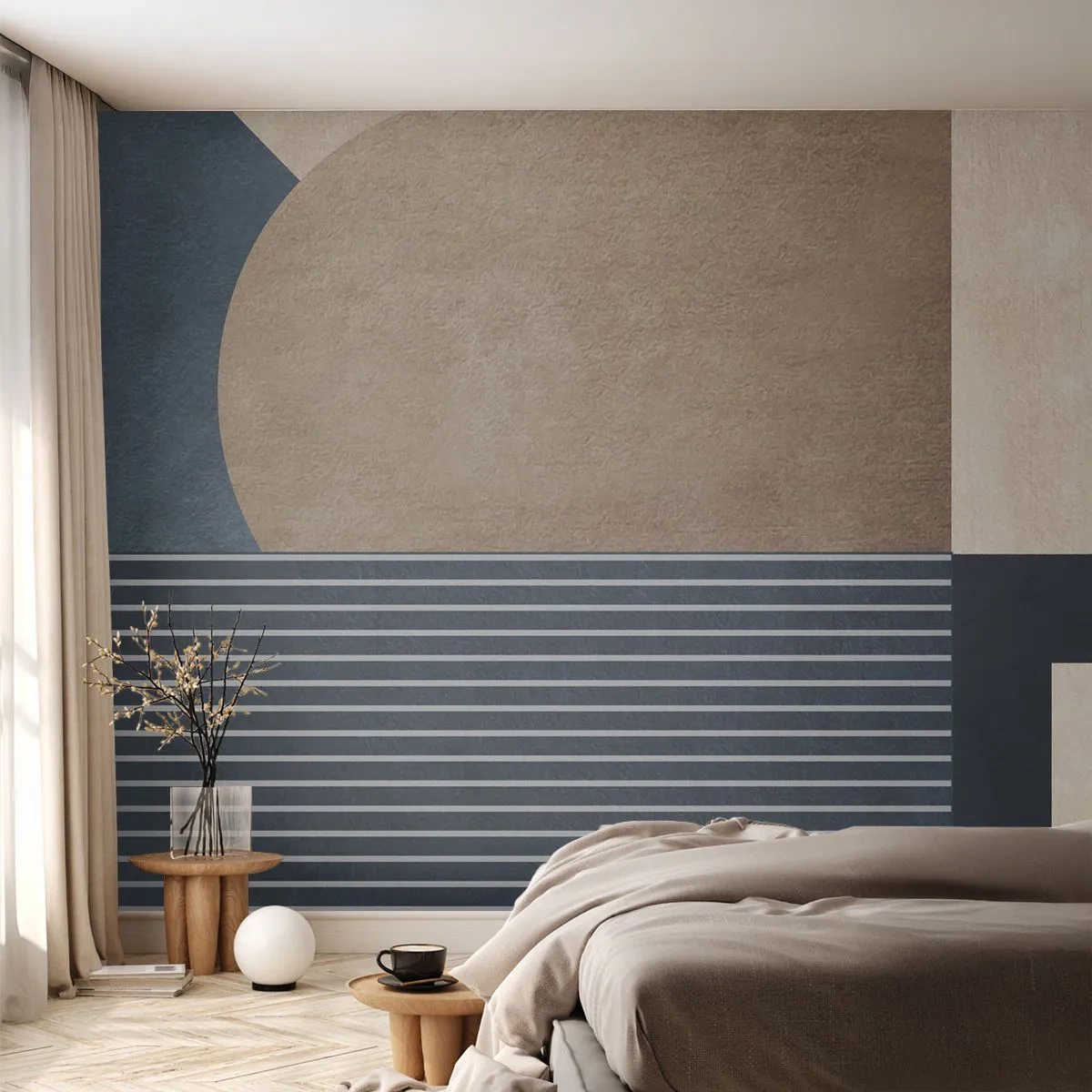 Fototapete Premium Sand - Eine moderne Komposition aus einfachen Linien und geometrischen Formen - 100x70cm - Komposition aus Einfachheit und Rundheit - Moderne Wanddekoration für Wohnzimmer und Schlafzimmer ARTTOR