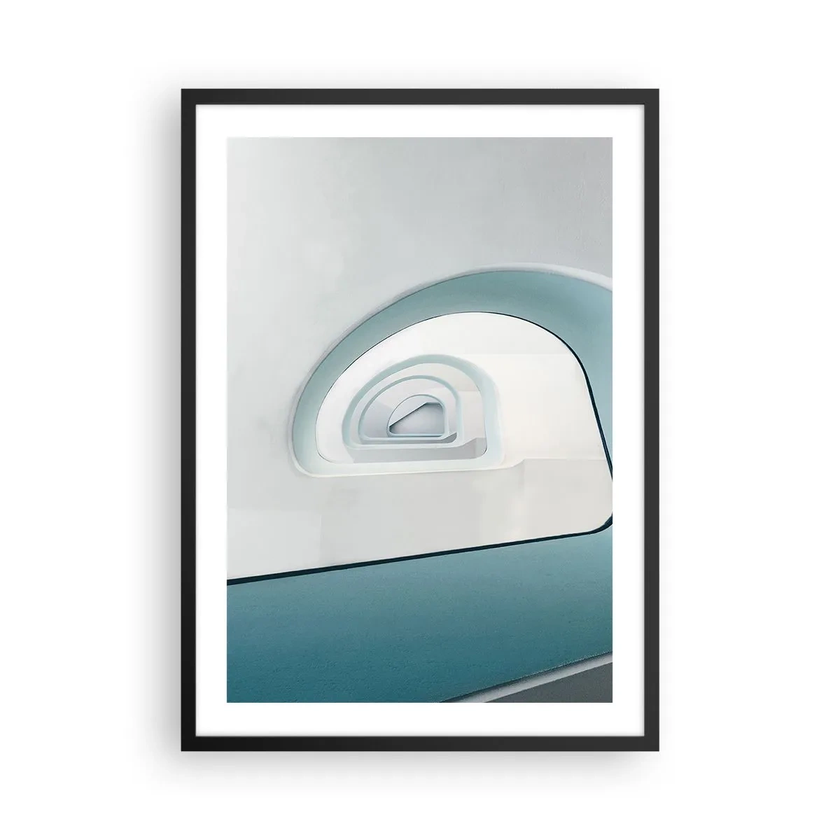 Poster in einem schwarzem Rahmen - Moderne geschwungene Linien und architektonische Strukturen in leuchtenden Farben - 50x70cm - Bis zum Ende des Blaus - Moderne Wanddekoration für Wohnzimmer und Schlafzimmer ARTTOR