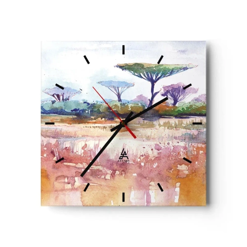 Wanduhr - Glasuhr - Eine malerische Savannenlandschaft in Aquarellfarben - 30x30cm - Savannah-Farben - Moderne Wanddekoration für Wohnzimmer und Schlafzimmer ARTTOR