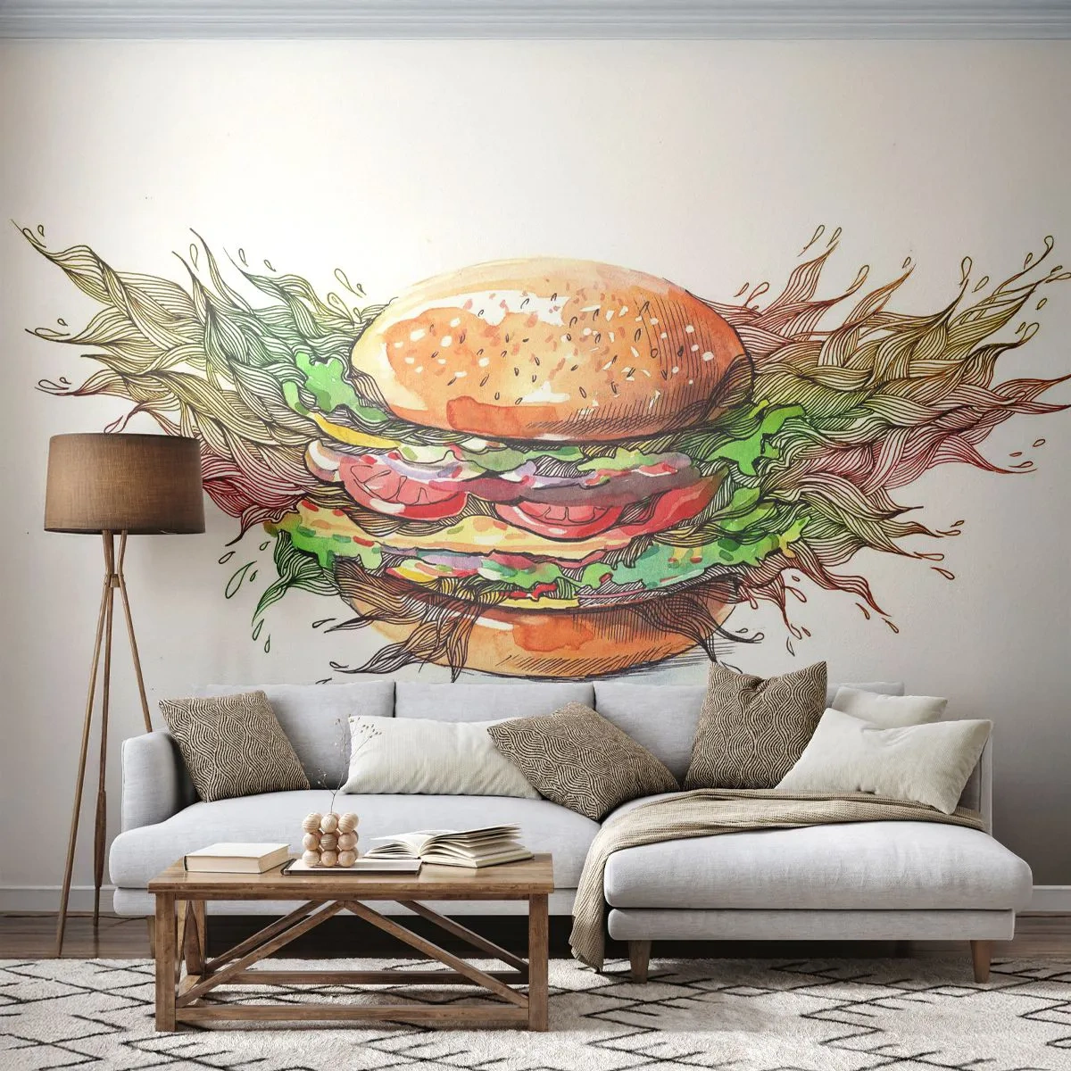 Fototapete Premium Canvas - Heiße Versuchung - Gastronomie, Hamburger, Kulinarisch - 300x210 cm