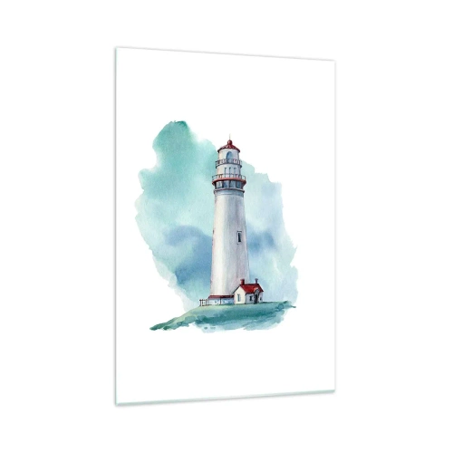 Glasbild - Bild auf glas - Ein Leuchtturm vor einem aquarellblauen Hintergrund - 70x100cm - Sanfte Schwester vom Blau - Moderne Wanddekoration für Wohnzimmer und Schlafzimmer ARTTOR