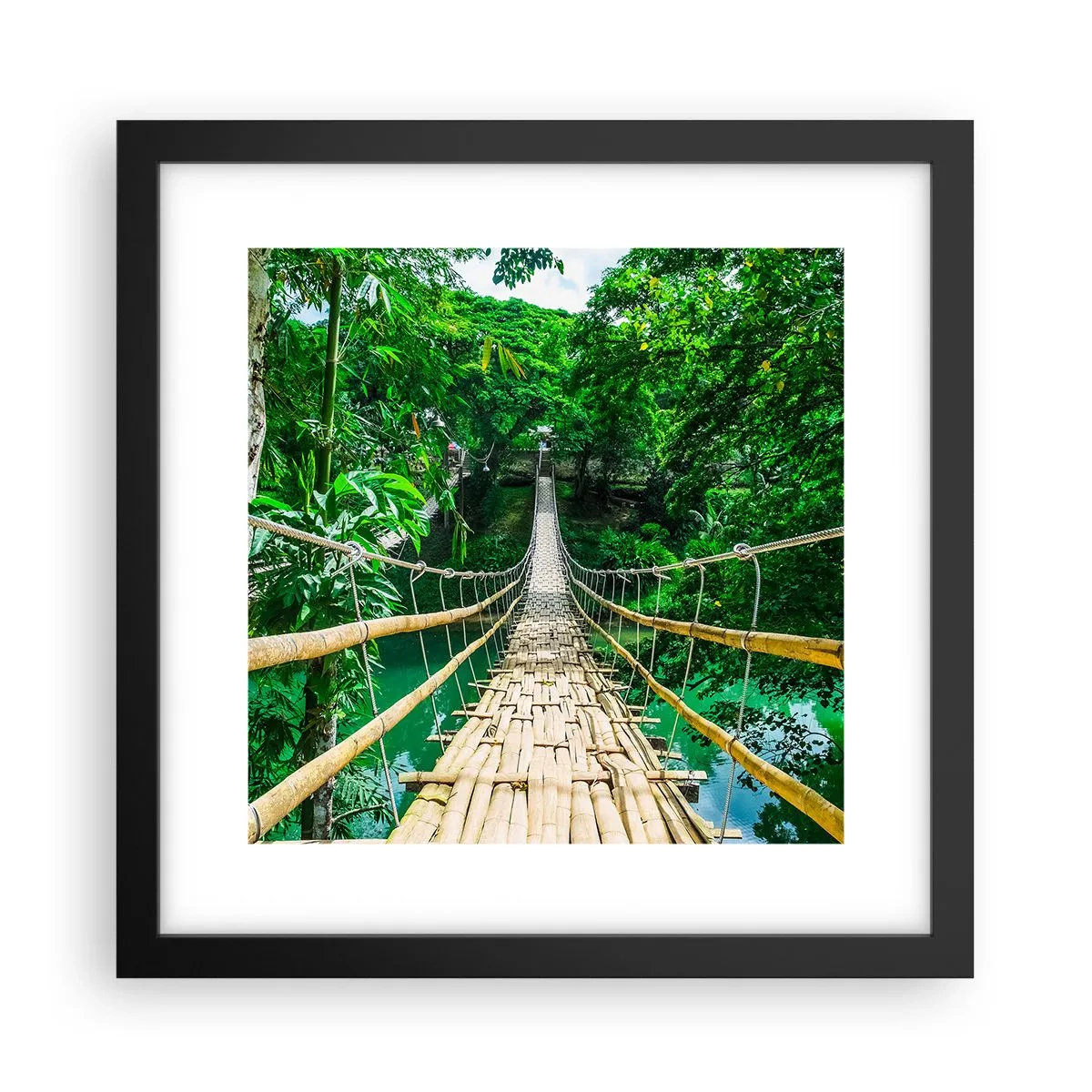 Poster in einem schwarzem Rahmen - Monkey Bridge über das Grün - 30x30 cm