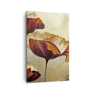 Bild auf Leinwand - Leinwandbild - Dezente Blumen in Rot- und Goldtönen auf hellem Untergrund - 80x120cm - Weideland - Moderne Wanddekoration für Wohnzimmer und Schlafzimmer ARTTOR