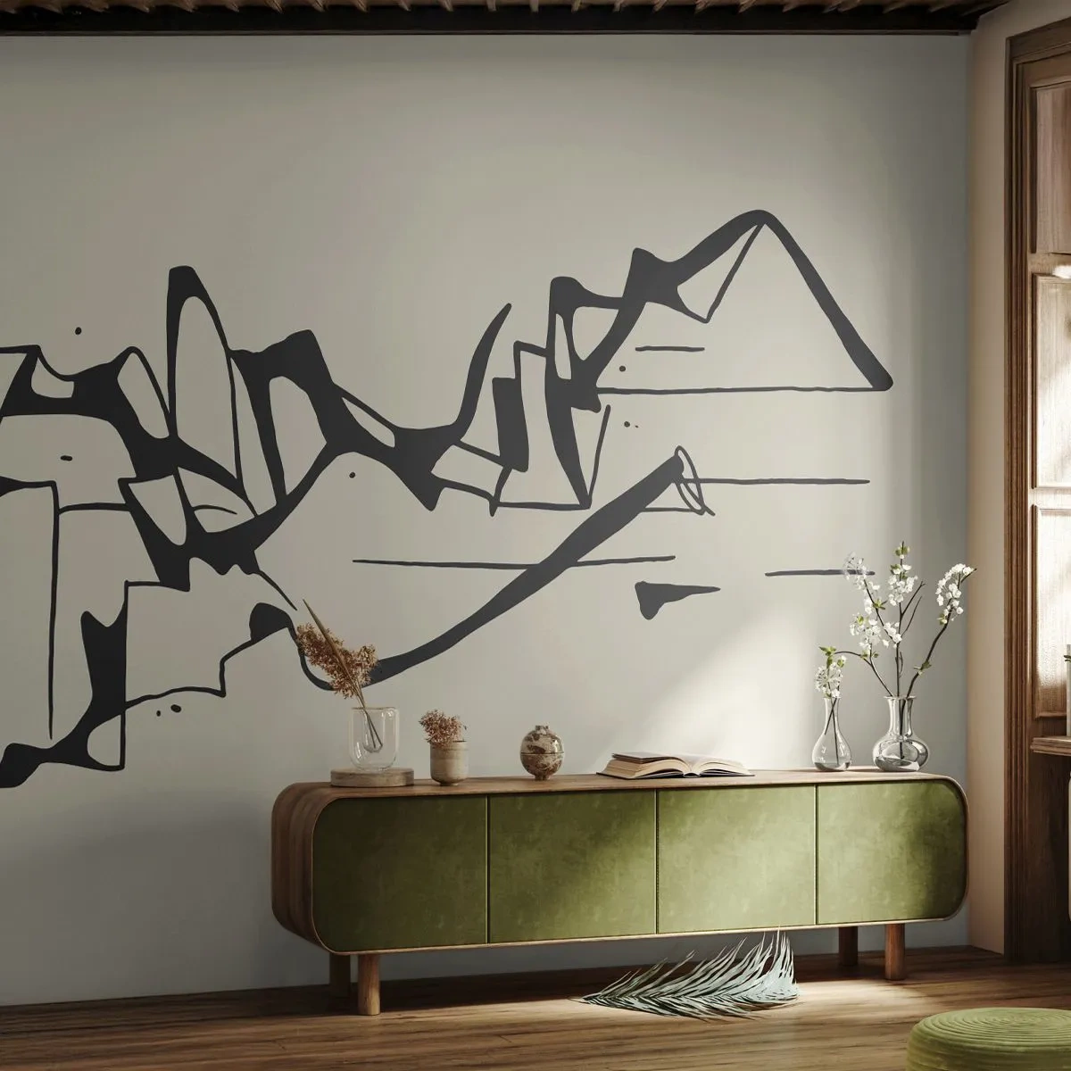 Fototapete Premium Canvas - Vielleicht eine Landschaft - Minimalismus, Stück, Linie - 300x210 cm