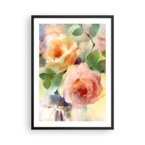 Poster in einem schwarzem Rahmen - Aquarellblumen in Pastellfarben - 50x70cm - Zart wie Aquarell - Moderne Wanddekoration für Wohnzimmer und Schlafzimmer ARTTOR