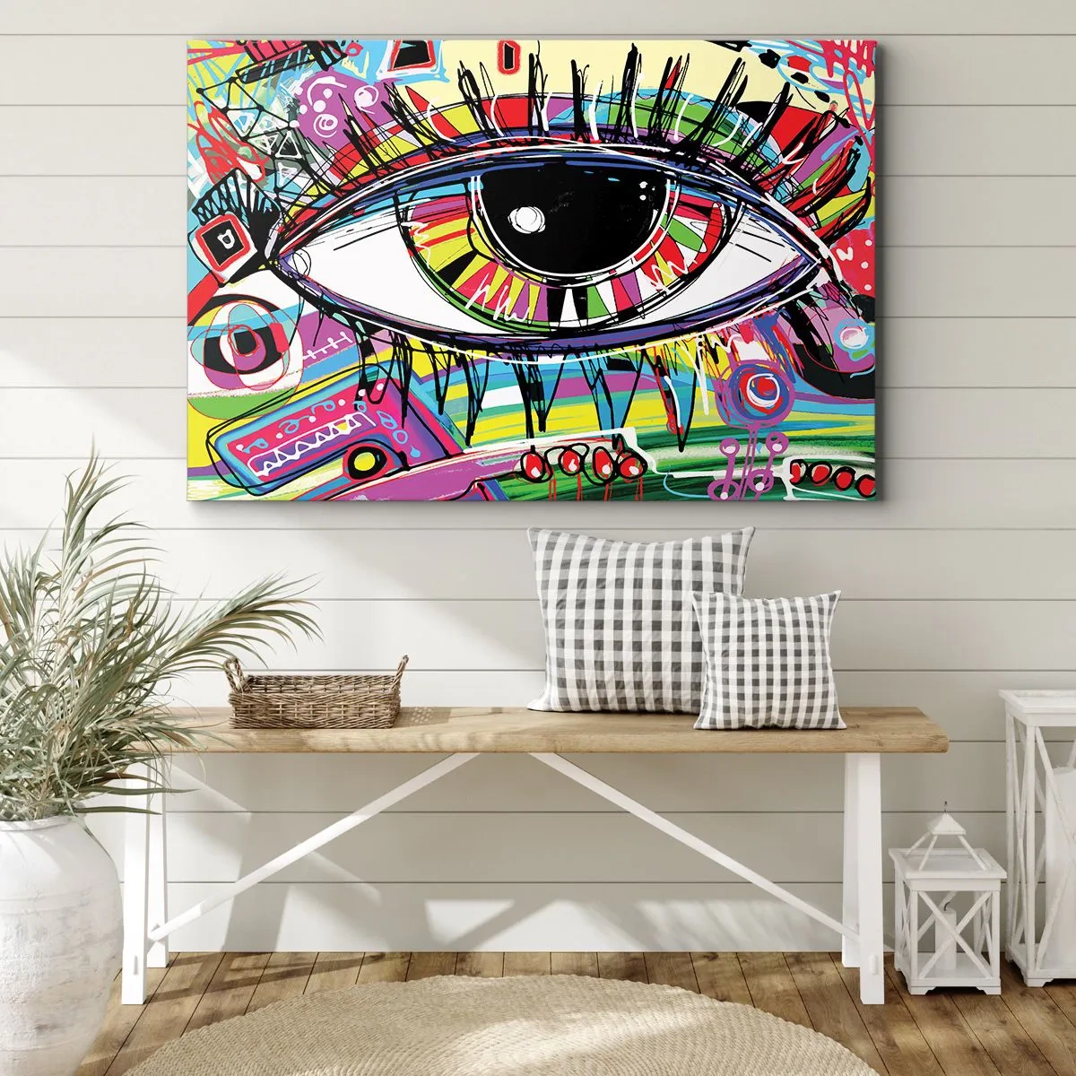 Bild auf Leinwand - Leinwandbild - Buntes abstraktes Graffiti-Auge - 70x50cm - Buntes Auge - bunte Seele - Moderne Wanddekoration für Wohnzimmer und Schlafzimmer ARTTOR