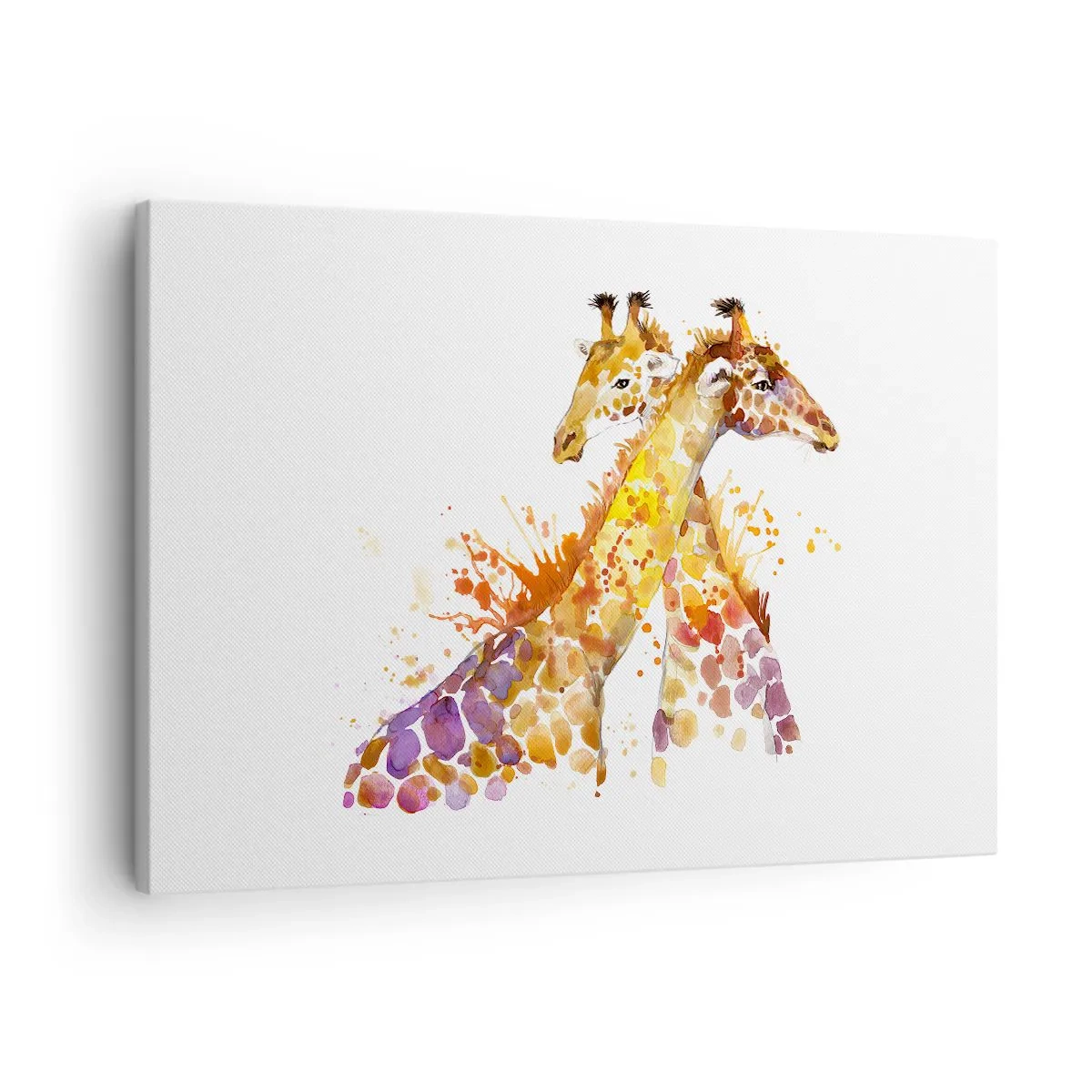 Bild auf Leinwand - Leinwandbild - Aquarell Giraffen in bunten Farbtönen - 70x50cm - Ist es Freundschaft oder ist es Baby? - Moderne Wanddekoration für Wohnzimmer und Schlafzimmer ARTTOR