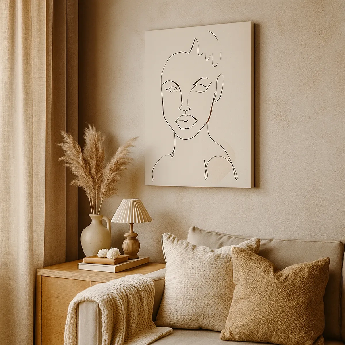 Bild auf Leinwand - Leinwandbild - Minimalistische Skizze eines Frauengesichts - 50x70cm - Umriss der Sinnlichkeit - Moderne Wanddekoration für Wohnzimmer und Schlafzimmer ARTTOR