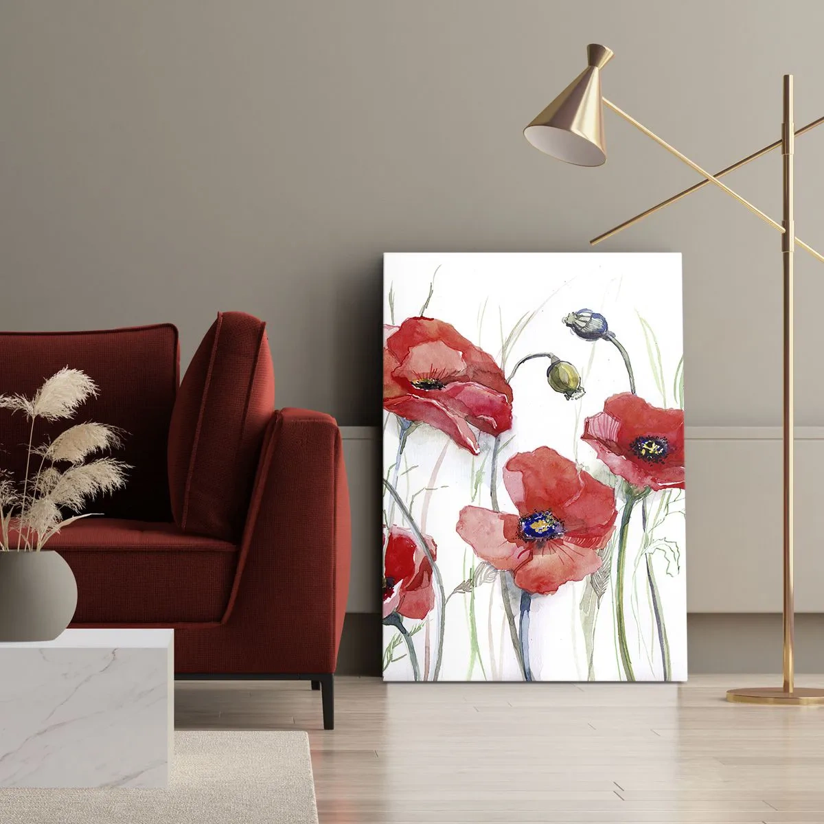 Bild auf Leinwand - Leinwandbild - Aquarell-Mohnblumen auf zartem Hintergrund - 50x70cm - Polnische Blumen - Moderne Wanddekoration für Wohnzimmer und Schlafzimmer ARTTOR