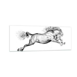 Glasbild - Bild auf glas - Skizze eines Pferdes im dynamischen Galopp auf weißem Hintergrund - 140x50cm - Im Galopp festgehalten - Moderne Wanddekoration für Wohnzimmer und Schlafzimmer ARTTOR
