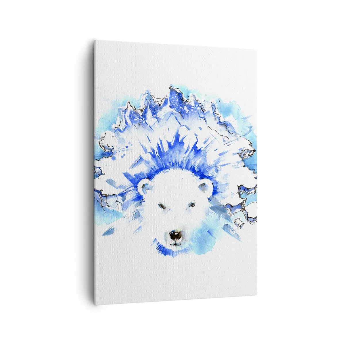 Bild auf Leinwand - Leinwandbild - Künstlerische Aquarellmalerei eines Eisbären mit eisigem Motiv - 70x100cm - Der König der Arktis in einer Eiskrone - Moderne Wanddekoration für Wohnzimmer und Schlafzimmer ARTTOR