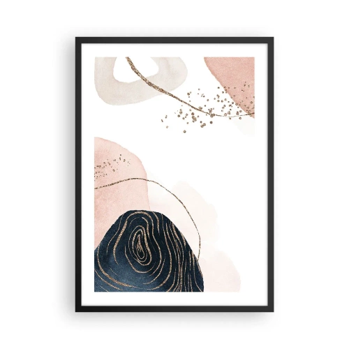 Poster in einem schwarzem Rahmen - Abstrakte Formen in Pastelltönen mit goldenen Akzenten - 50x70cm - Alles fließt - Moderne Wanddekoration für Wohnzimmer und Schlafzimmer ARTTOR