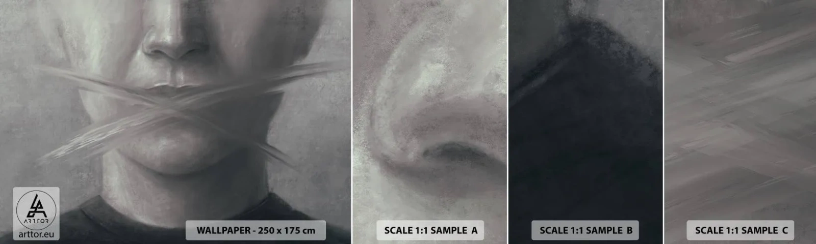 Fototapetenmuster Standard Eco - Ohne ein Wort - Abstraktion, Grafik, Gesicht - 100x30 cm