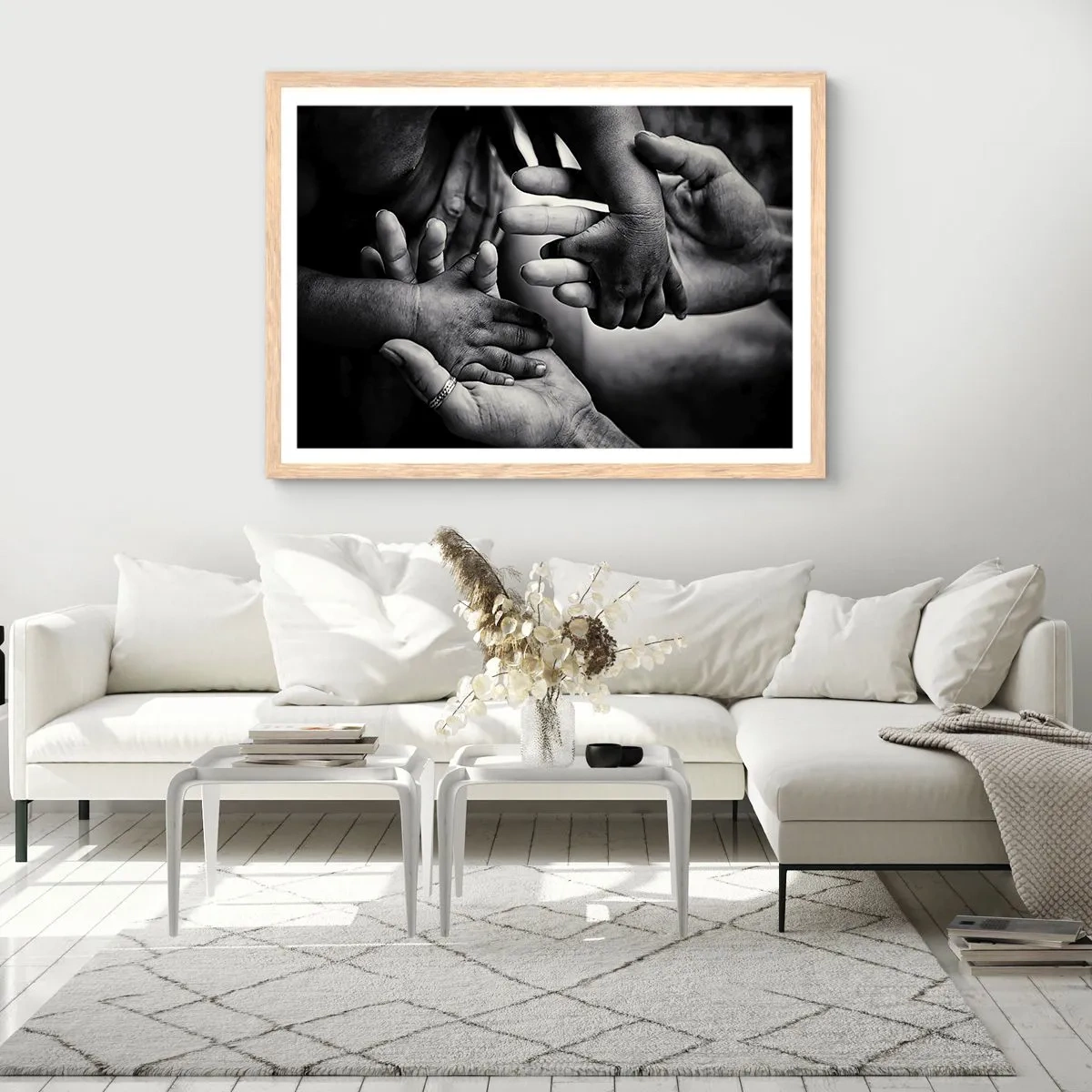 Poster in einem Rahmen aus heller Eiche - Mensch sein - 91x61 cm