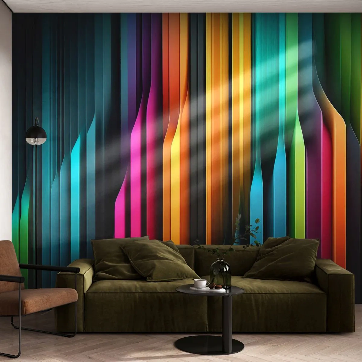 Fototapete Premium Canvas - Bunte vertikale Linien erzeugen eine dynamische Abstraktion. - 100x70cm - Lichtorgan - Moderne Wanddekoration für Wohnzimmer und Schlafzimmer ARTTOR