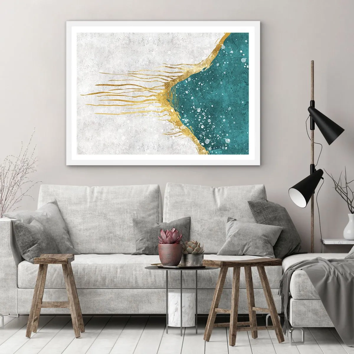 Poster in einem weißen Rahmen - Goldene Flut - 91x61 cm