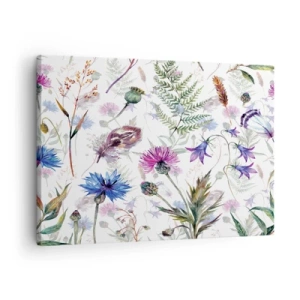 Bild auf Leinwand - Leinwandbild - Aquarellblumen und Kräuter auf weißem Hintergrund im Herbarium-Stil - 70x50cm - Polnisches Herbarium - Moderne Wanddekoration für Wohnzimmer und Schlafzimmer ARTTOR