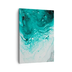 Bild auf Leinwand - Leinwandbild - Abstrakte Komposition in Türkistönen auf weißem Hintergrund - 50x70cm - Verschmelzen in Weiß und Türkis - Moderne Wanddekoration für Wohnzimmer und Schlafzimmer ARTTOR