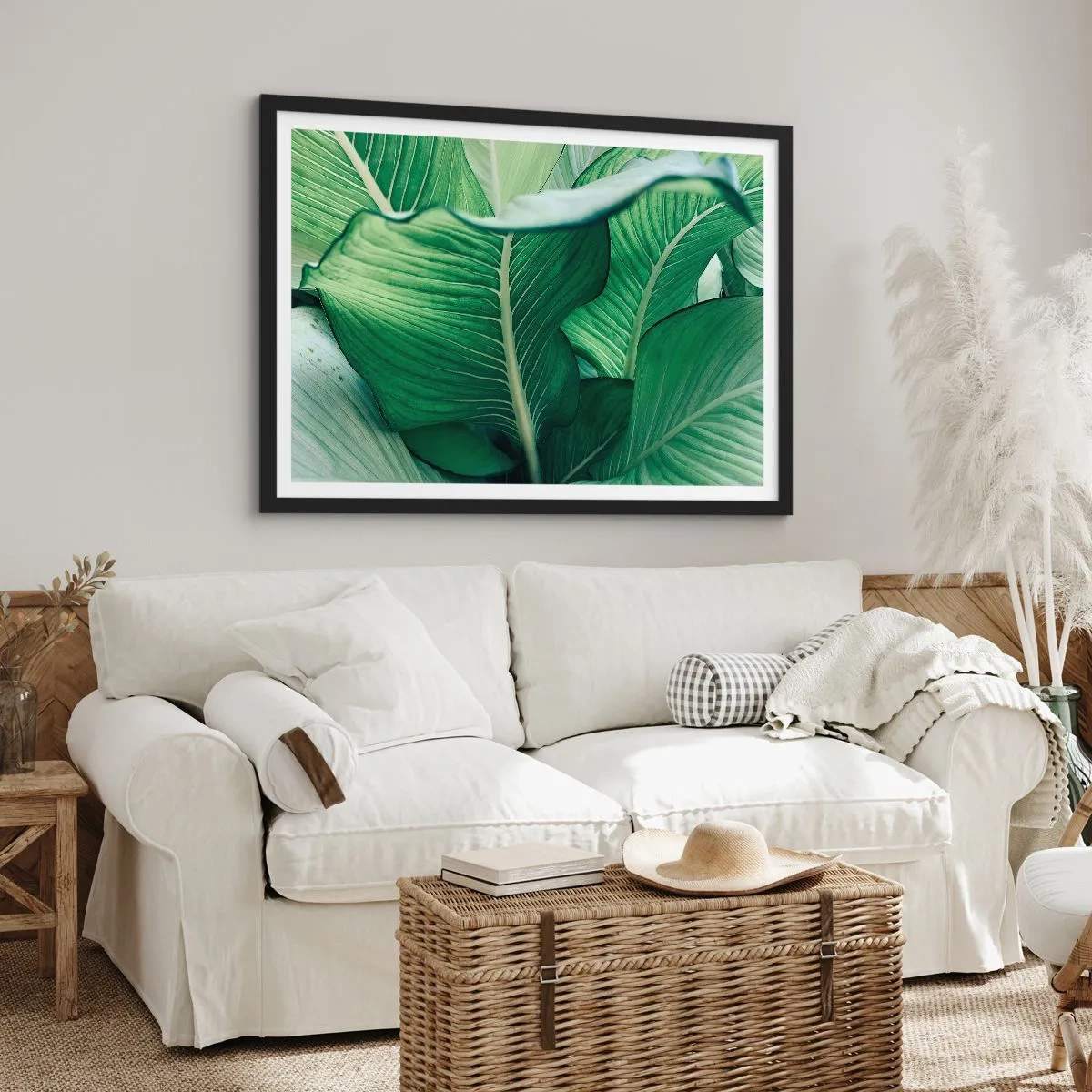 Poster in einem schwarzem Rahmen - Grüne Blätter mit ausdrucksstarken Details und Struktur - 100x70cm - Intensiv grünes Leben - Moderne Wanddekoration für Wohnzimmer und Schlafzimmer ARTTOR