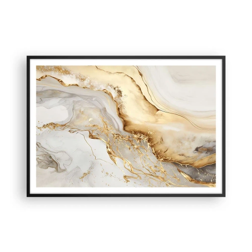Poster in einem schwarzem Rahmen - Abstrakte Muster aus Gold und Marmor auf hellem Hintergrund - 100x70cm - Abstraktion: Schönheit und Güte - Moderne Wanddekoration für Wohnzimmer und Schlafzimmer ARTTOR