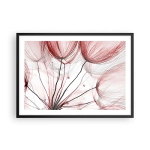 Poster in einem schwarzem Rahmen - Zarte Blüten in Rottönen auf hellem Untergrund - 70x50cm - Vor der Abfahrt - Moderne Wanddekoration für Wohnzimmer und Schlafzimmer ARTTOR