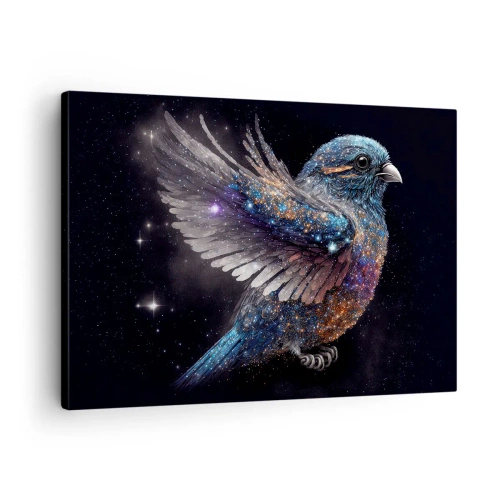 Bild auf Leinwand - Leinwandbild - Ein Spatz im Space-Age-Stil mit Diamantglanz - 70x50cm - Diamantsperling - Moderne Wanddekoration für Wohnzimmer und Schlafzimmer ARTTOR