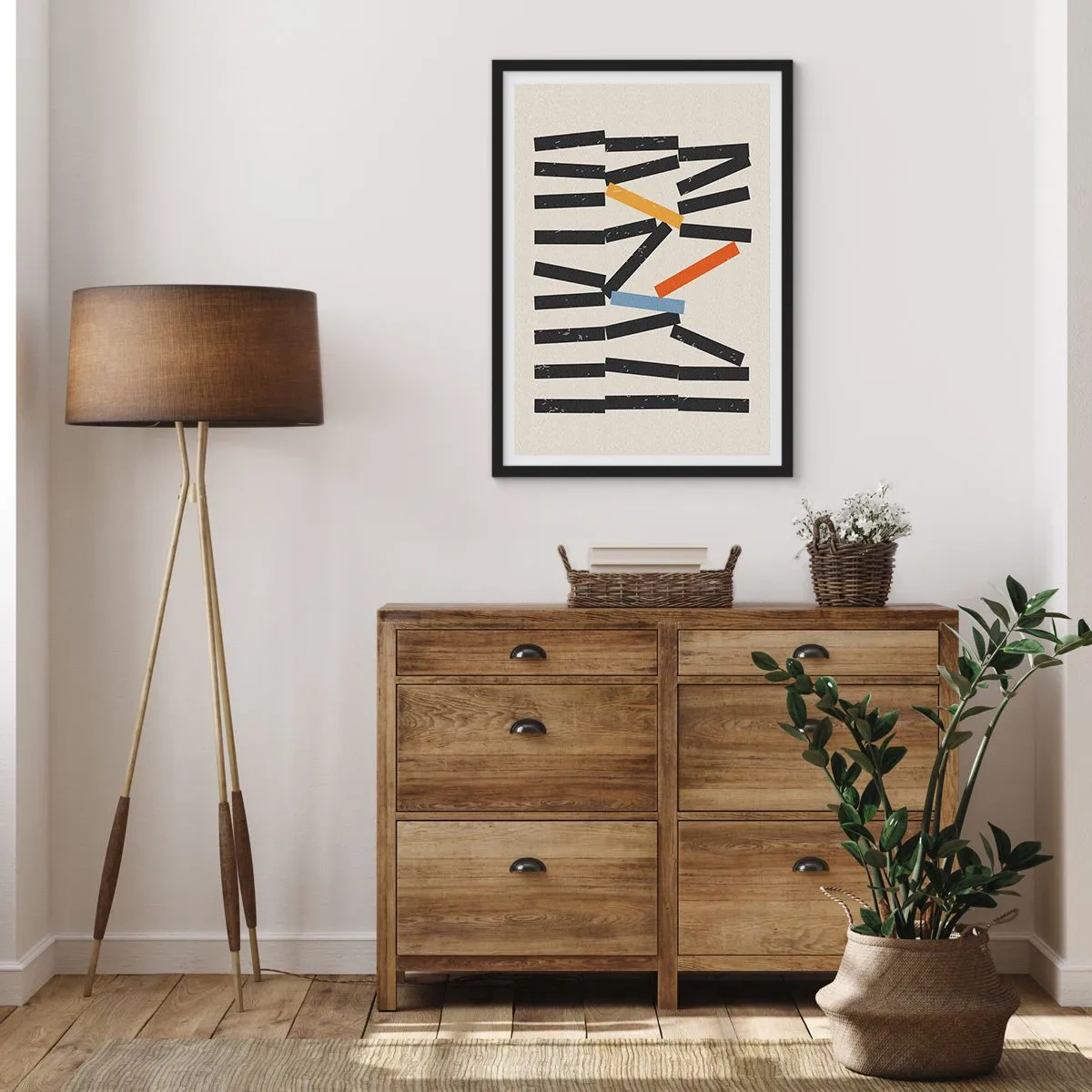 Poster in einem schwarzem Rahmen - Abstrakte geometrische Komposition mit bunten Akzenten - 50x70cm - Domino – Komposition - Moderne Wanddekoration für Wohnzimmer und Schlafzimmer ARTTOR