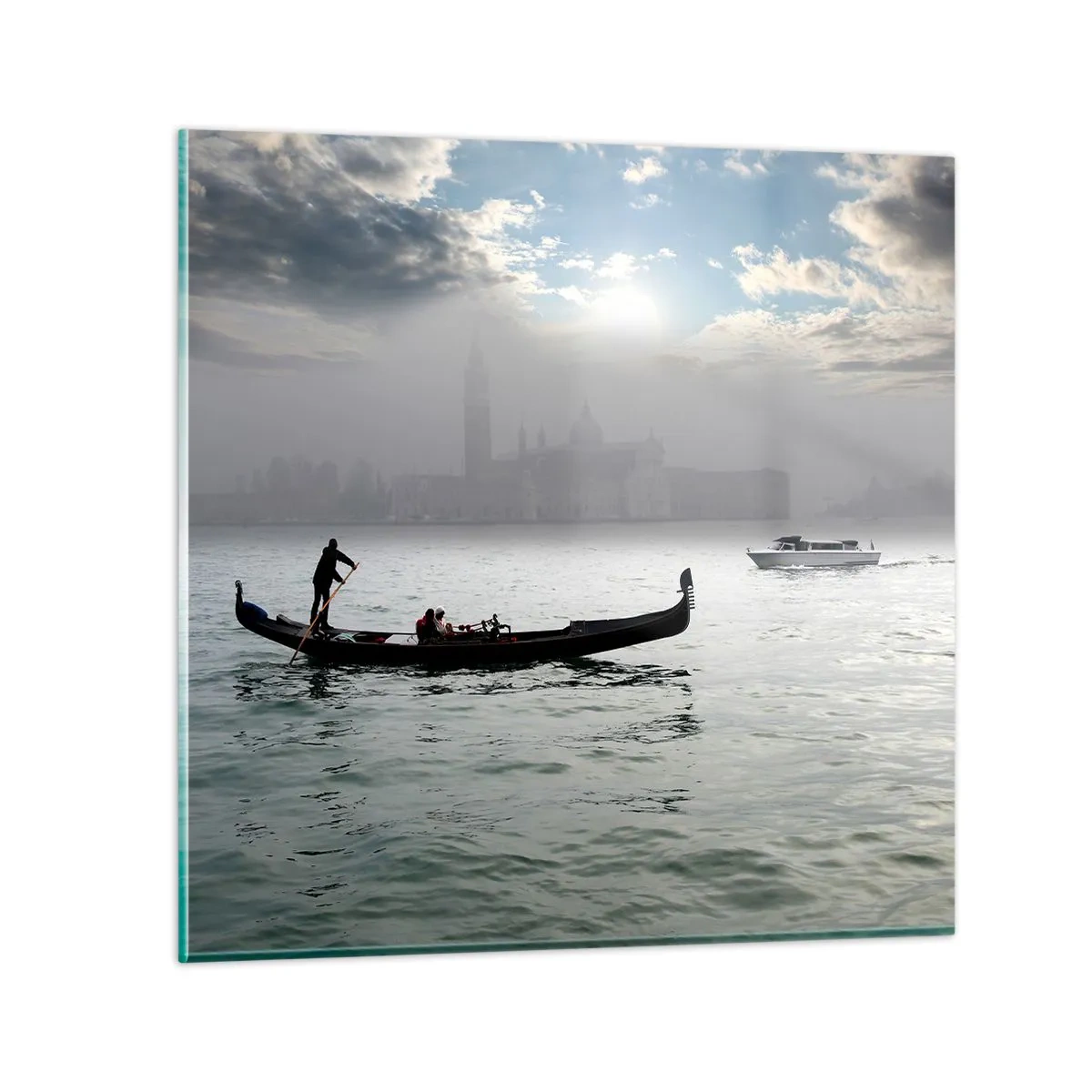 Glasbild - Bild auf glas - Eine fabelhafte Stadt aus Wasser und Nebel - 50x50 cm