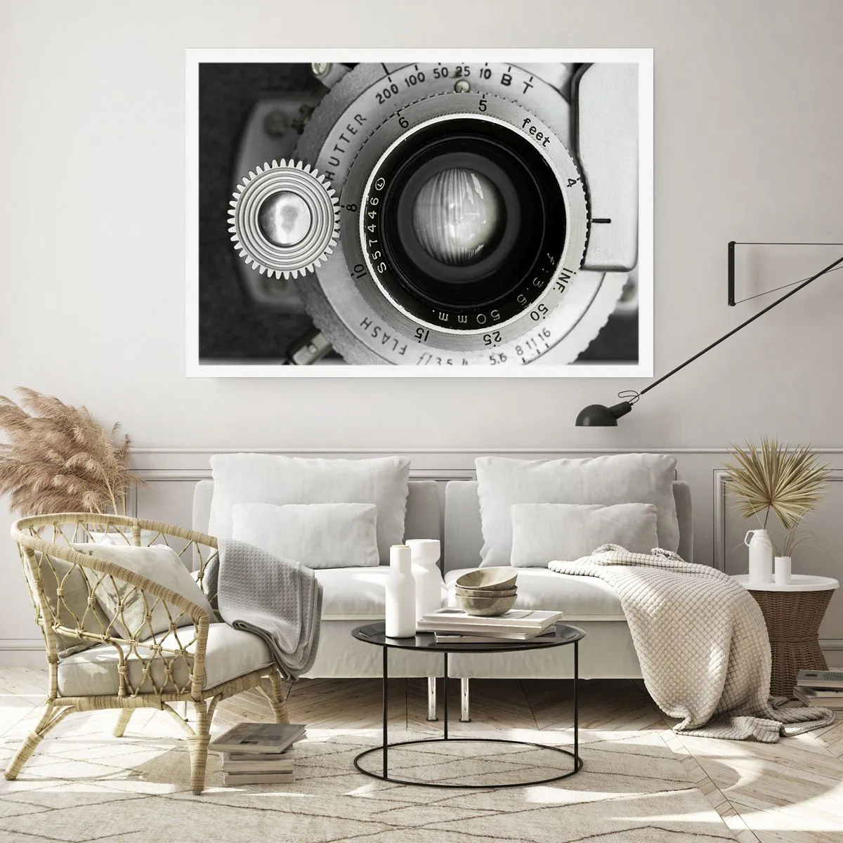 Poster - Das Objektiv einer alten Kamera - 100x70cm - Eine Story über Hollywood - Moderne Wanddekoration für Wohnzimmer und Schlafzimmer ARTTOR