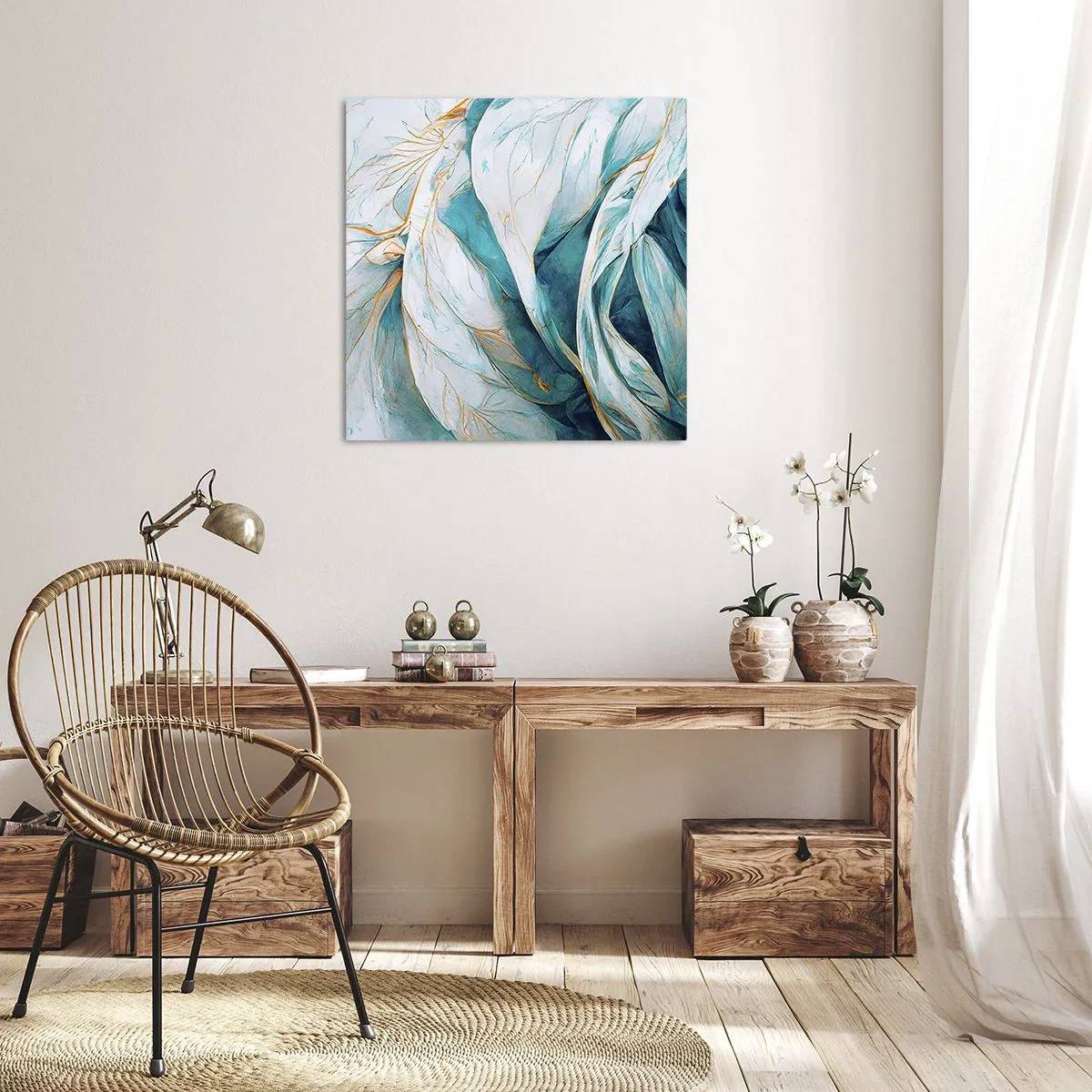 Bild auf Leinwand - Leinwandbild - Blaue Abstraktion mit goldenem Motiv - 30x30 cm