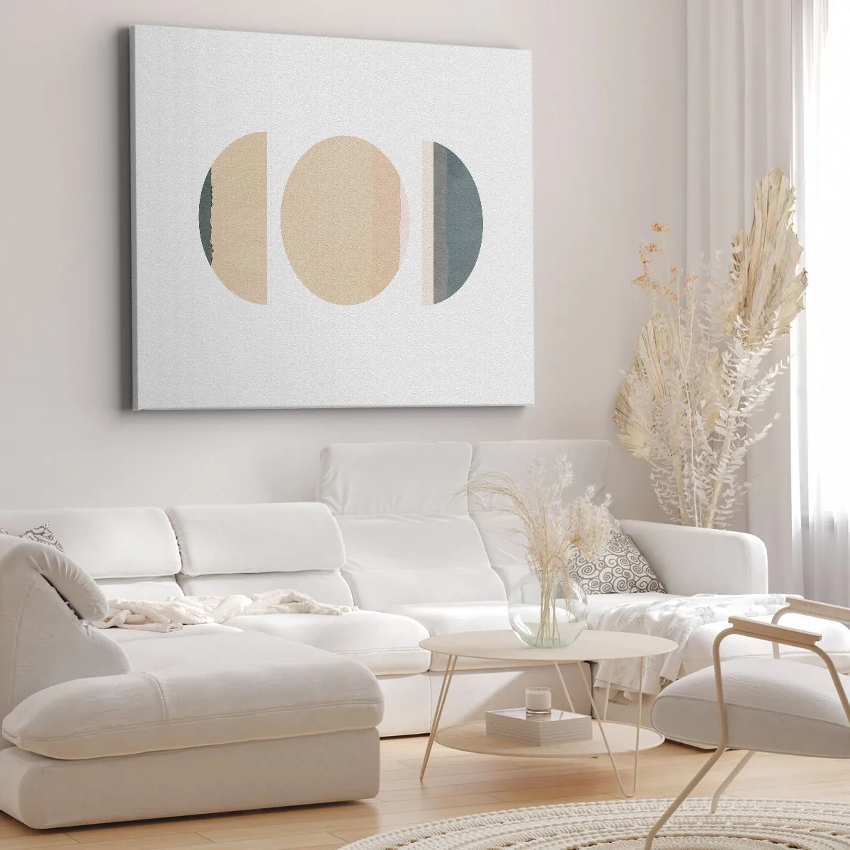 Bild auf Leinwand - Leinwandbild - Abstrakte geometrische Formen in Pastellfarben - 70x50cm - Ein Rad hinter dem anderen… - Moderne Wanddekoration für Wohnzimmer und Schlafzimmer ARTTOR