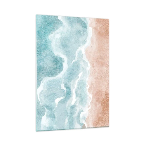Glasbild - Bild auf glas - Pastellfarbene Wellen in Blau- und Beigetönen erzeugen eine wolkige Abstraktion. - 50x70cm - Cloud-Abstraktion - Moderne Wanddekoration für Wohnzimmer und Schlafzimmer ARTTOR