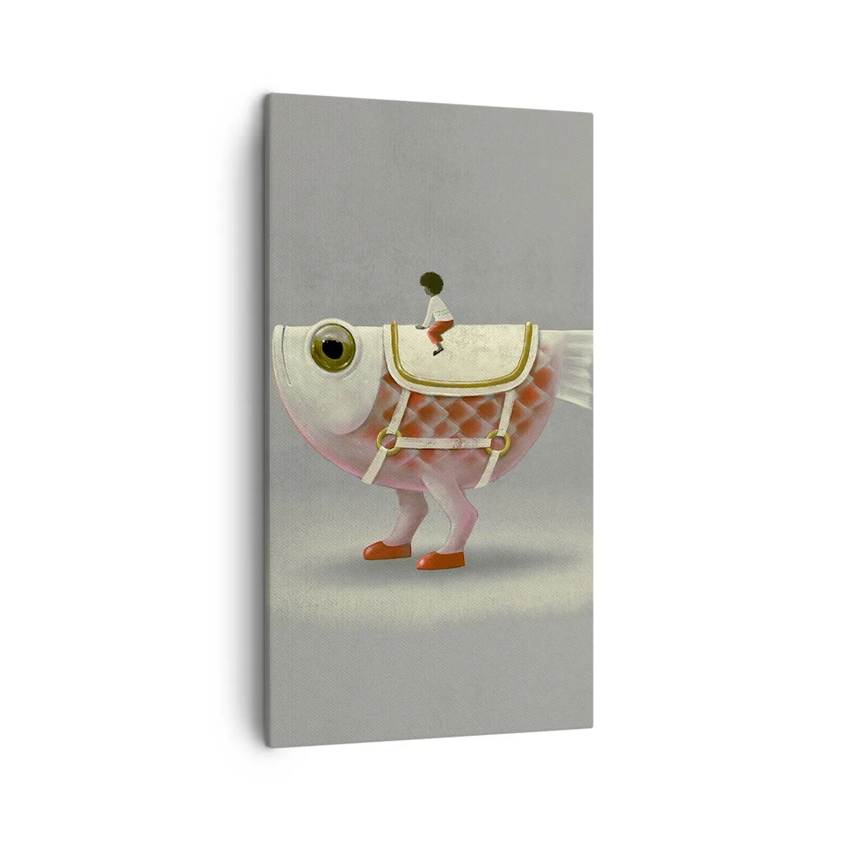 Bild auf Leinwand - Leinwandbild - Reiter auf einem surrealen Fisch - 45x80 cm